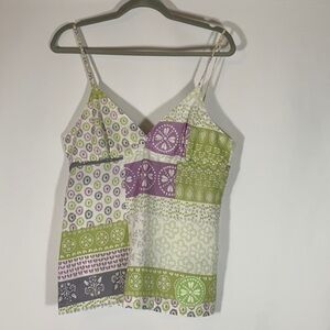 Billabong Green & Purple Floral Design Tank Top